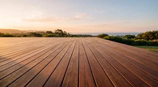 Tarima de madera tropical para exterior en terraza moderna